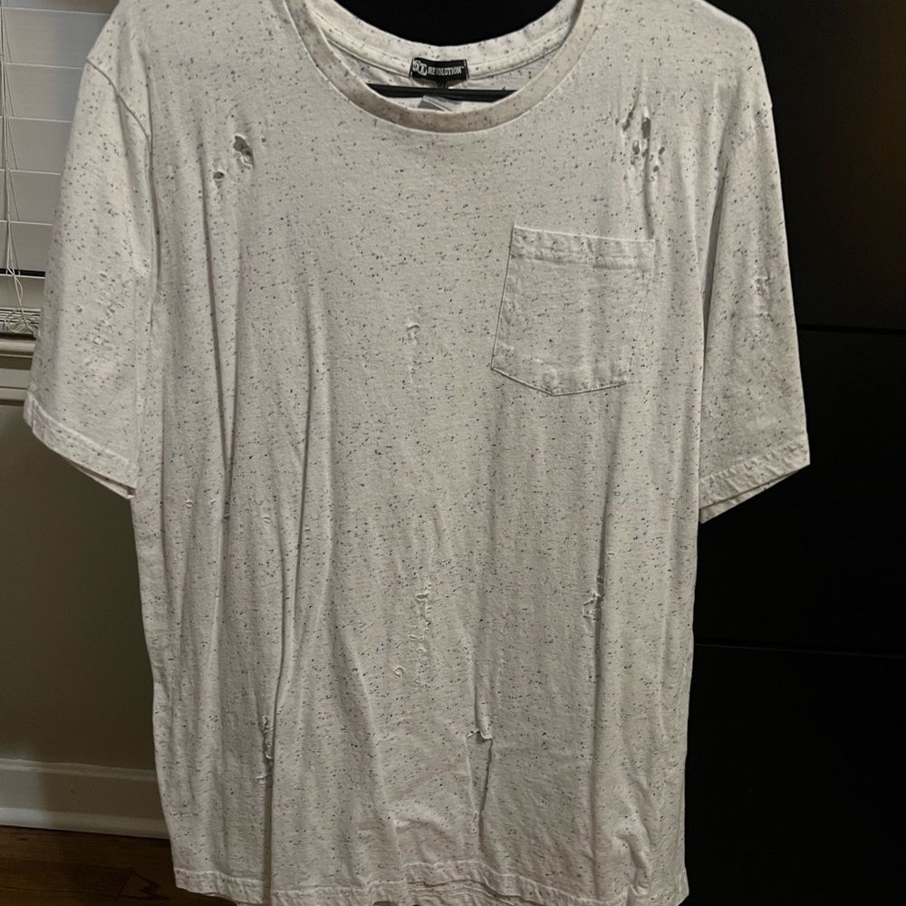 White Speckled Distressed Short Sleeve Tee